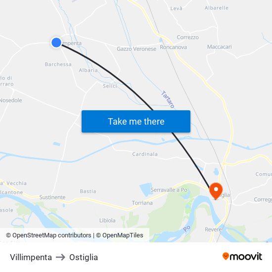 Villimpenta to Ostiglia map