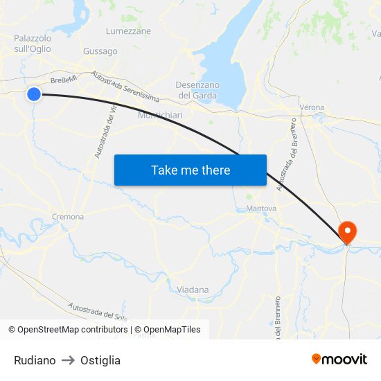 Rudiano to Ostiglia map