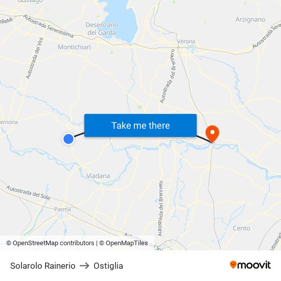 Solarolo Rainerio to Ostiglia map