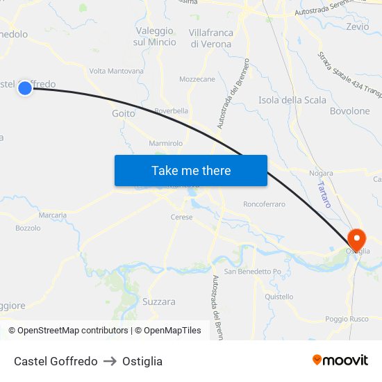 Castel Goffredo to Ostiglia map
