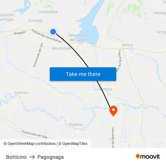 Botticino to Pegognaga map