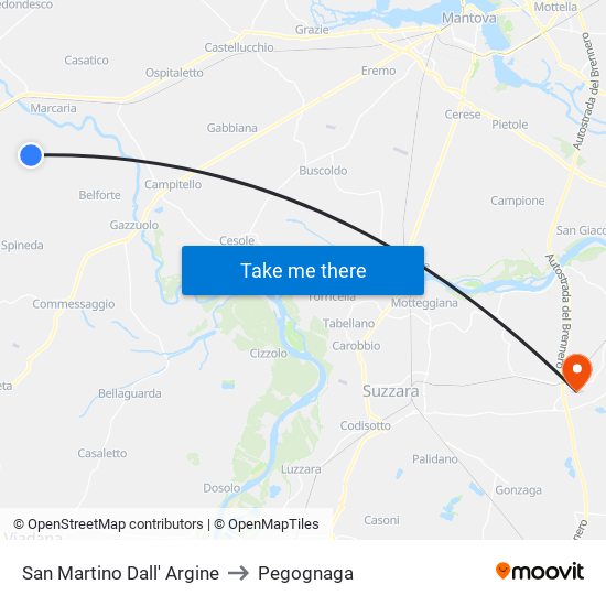 San Martino Dall' Argine to Pegognaga map