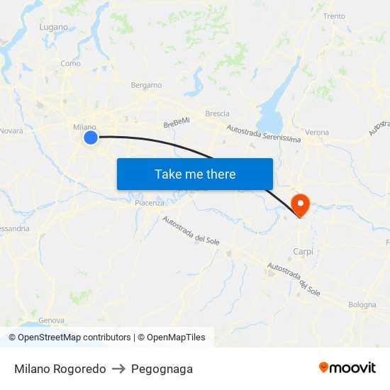 Milano Rogoredo to Pegognaga map