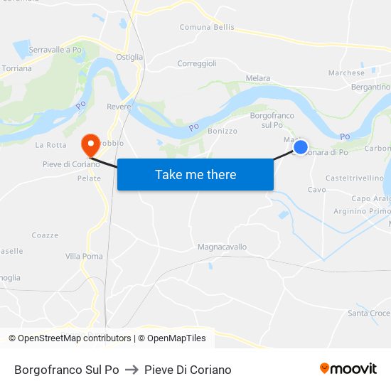 Borgofranco Sul Po to Pieve Di Coriano map