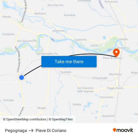 Pegognaga to Pieve Di Coriano map