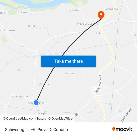 Schivenoglia to Pieve Di Coriano map