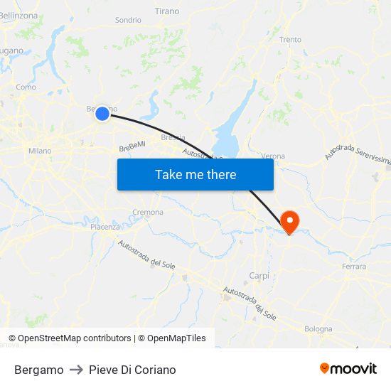Bergamo to Pieve Di Coriano map