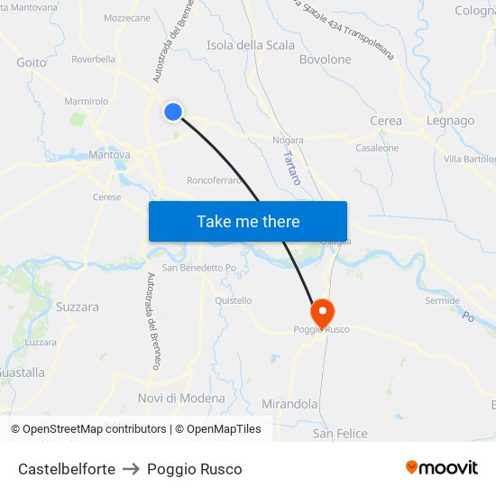 Castelbelforte to Poggio Rusco map