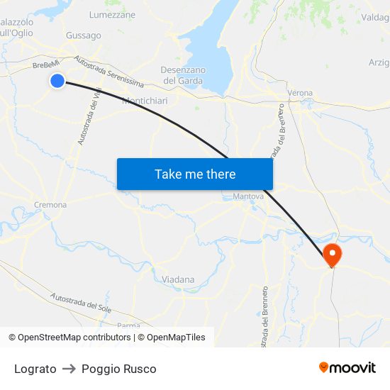 Lograto to Poggio Rusco map