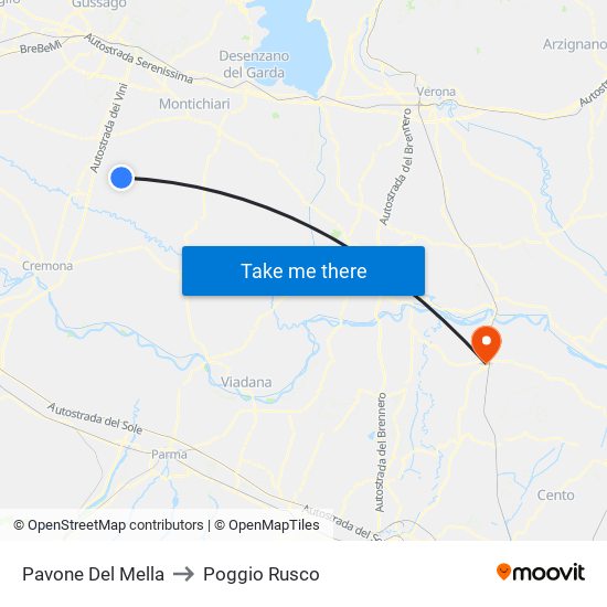 Pavone Del Mella to Poggio Rusco map
