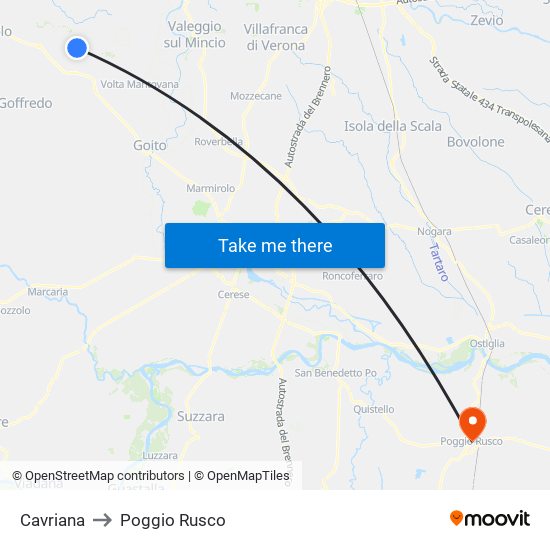 Cavriana to Poggio Rusco map