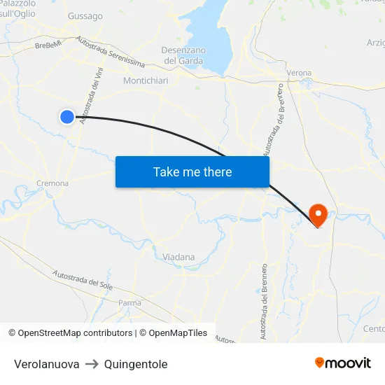 Verolanuova to Quingentole map