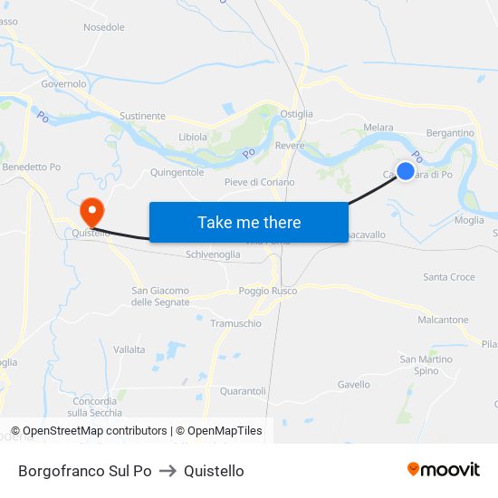 Borgofranco Sul Po to Quistello map