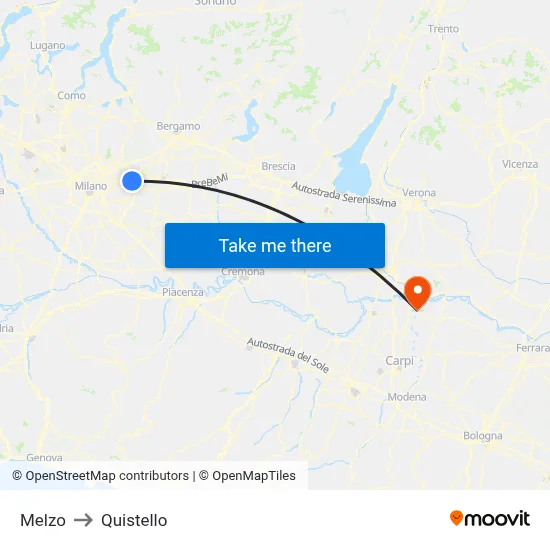 Melzo to Quistello map