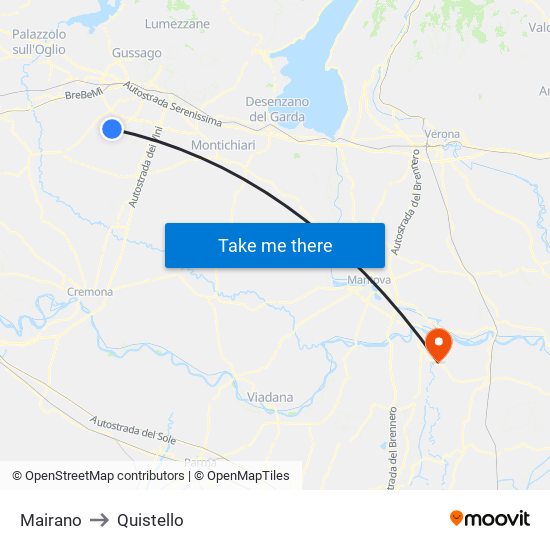 Mairano to Quistello map