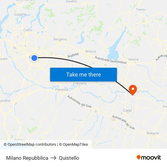 Milano Repubblica to Quistello map