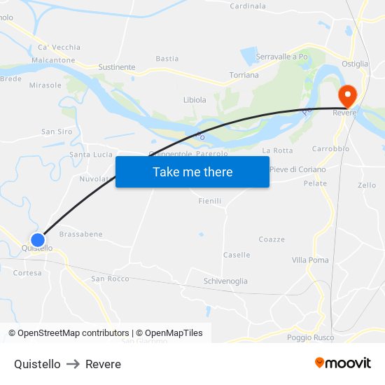 Quistello to Revere map
