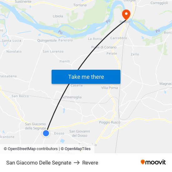 San Giacomo Delle Segnate to Revere map