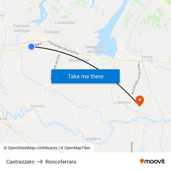 Castrezzato to Roncoferraro map