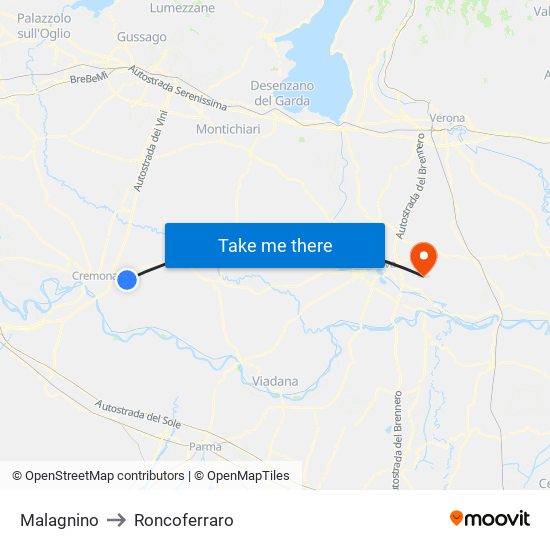 Malagnino to Roncoferraro map