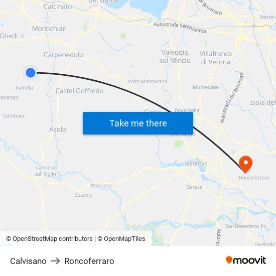 Calvisano to Roncoferraro map