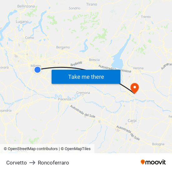 Corvetto to Roncoferraro map