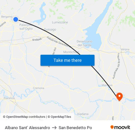 Albano Sant' Alessandro to San Benedetto Po map