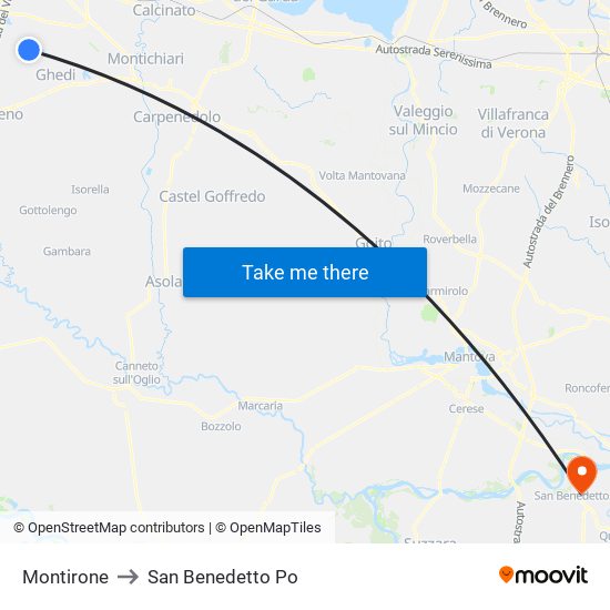 Montirone to San Benedetto Po map