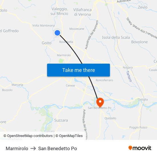 Marmirolo to San Benedetto Po map