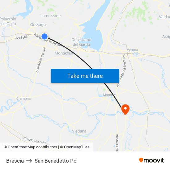 Brescia to San Benedetto Po map