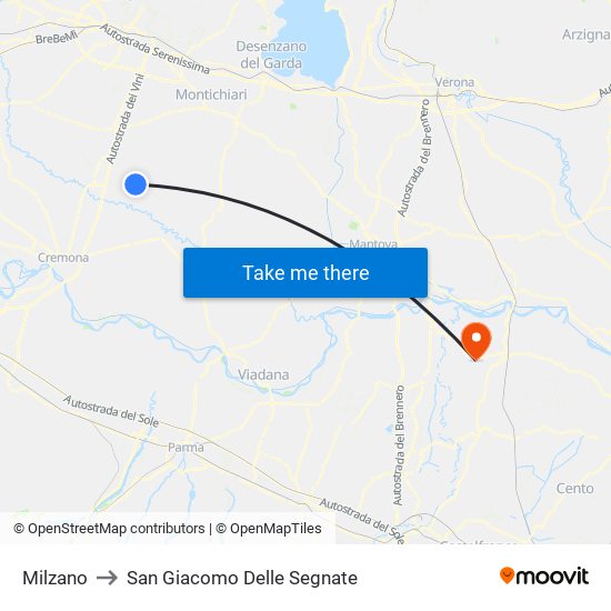 Milzano to San Giacomo Delle Segnate map