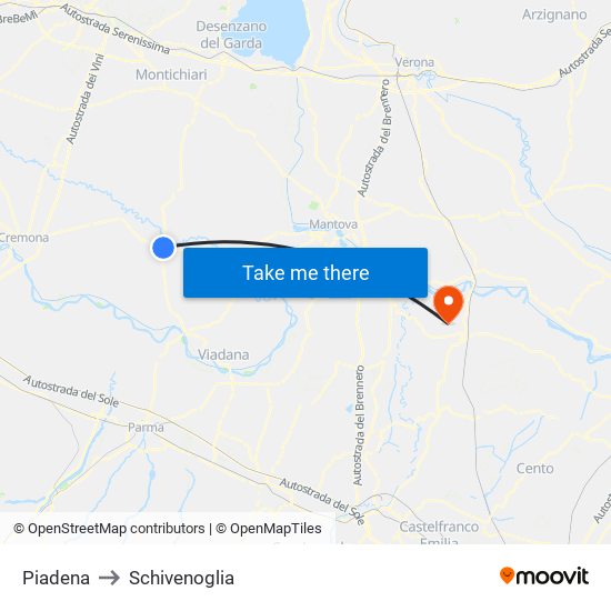 Piadena to Schivenoglia map
