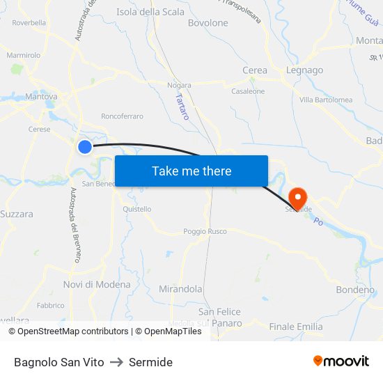 Bagnolo San Vito to Sermide map