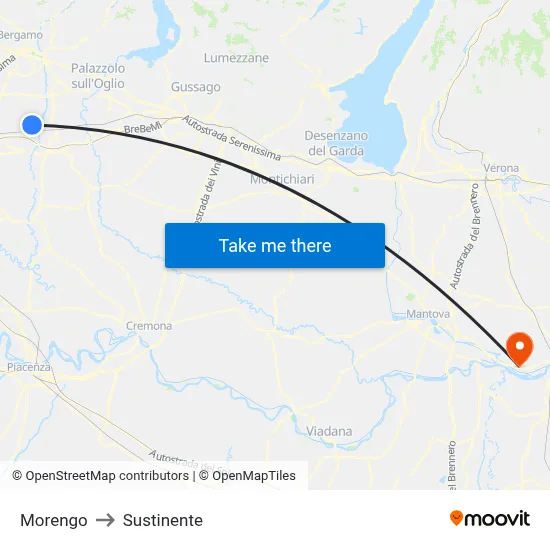 Morengo to Sustinente map