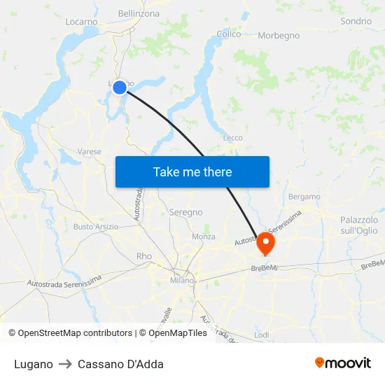 Lugano to Cassano D'Adda map