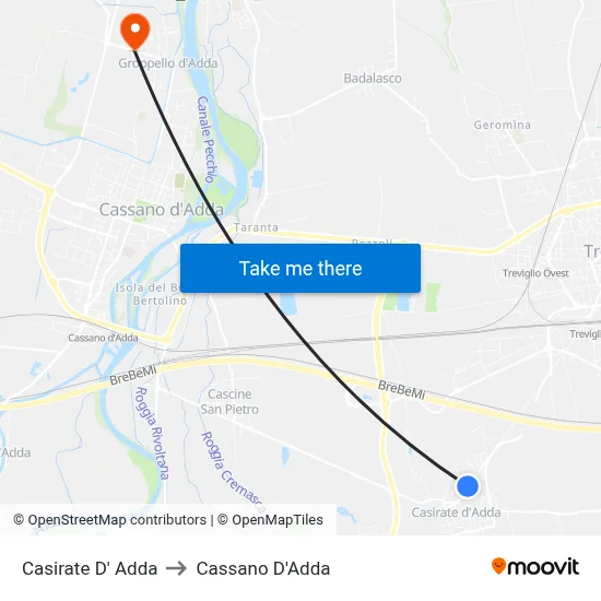 Casirate d'Adda to Cassano D'Adda map