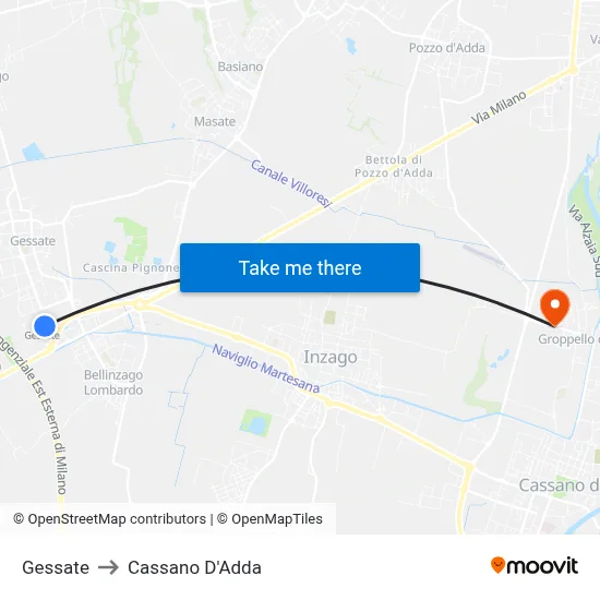 Gessate to Cassano D'Adda map