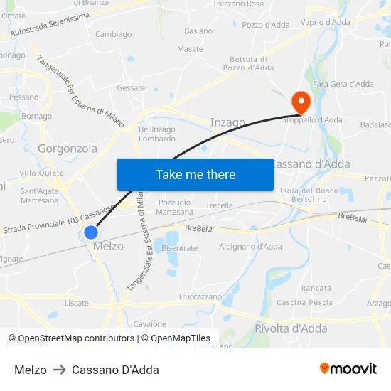 Melzo to Cassano D'Adda map