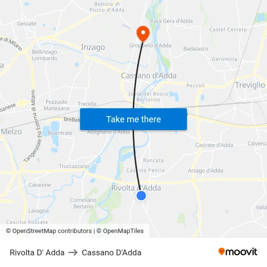 Rivolta d'Adda to Cassano D'Adda map