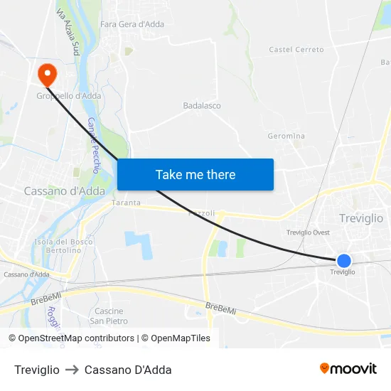 Treviglio to Cassano D'Adda map