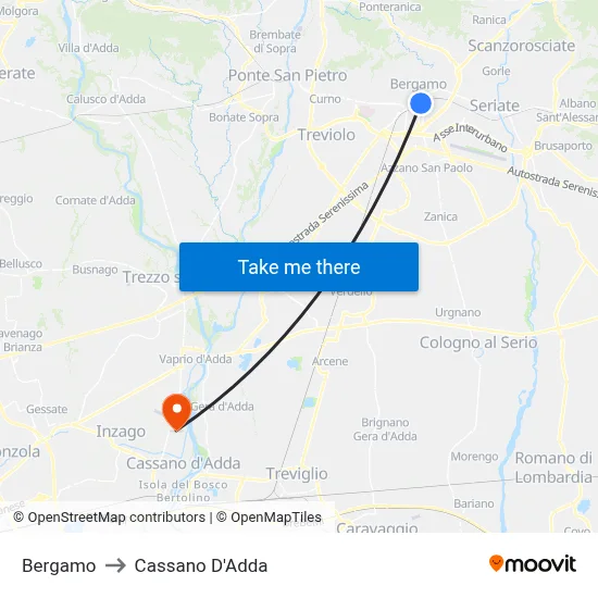 Bergamo to Cassano D'Adda map