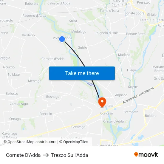 Cornate D'Adda to Trezzo Sull'Adda map