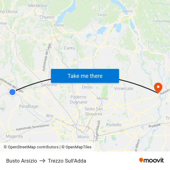 Busto Arsizio to Trezzo Sull'Adda map