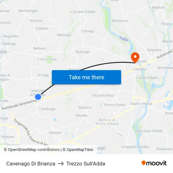 Cavenago di Brianza to Trezzo Sull'Adda map