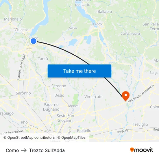 Como to Trezzo Sull'Adda map