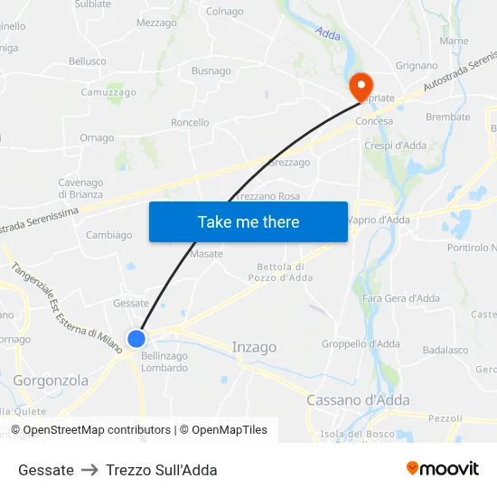 Gessate to Trezzo Sull'Adda map