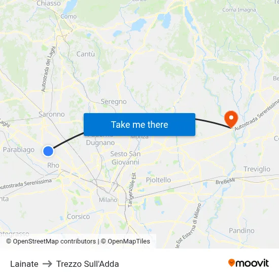 Lainate to Trezzo Sull'Adda map