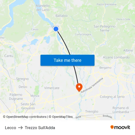 Lecco to Trezzo Sull'Adda map
