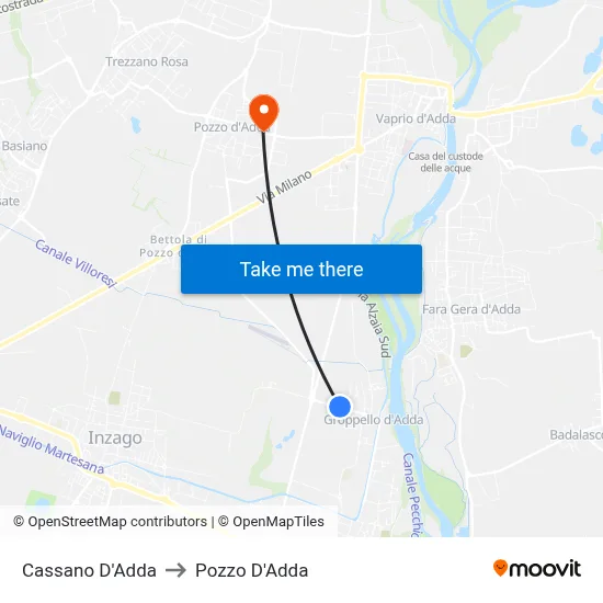 Cassano D'Adda to Pozzo D'Adda map