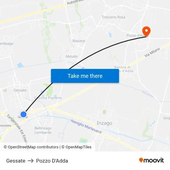 Gessate to Pozzo D'Adda map